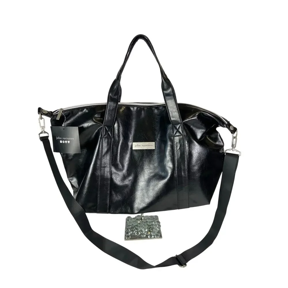 John Barbatos Weekend Bag Black Faux Leather Lightweight